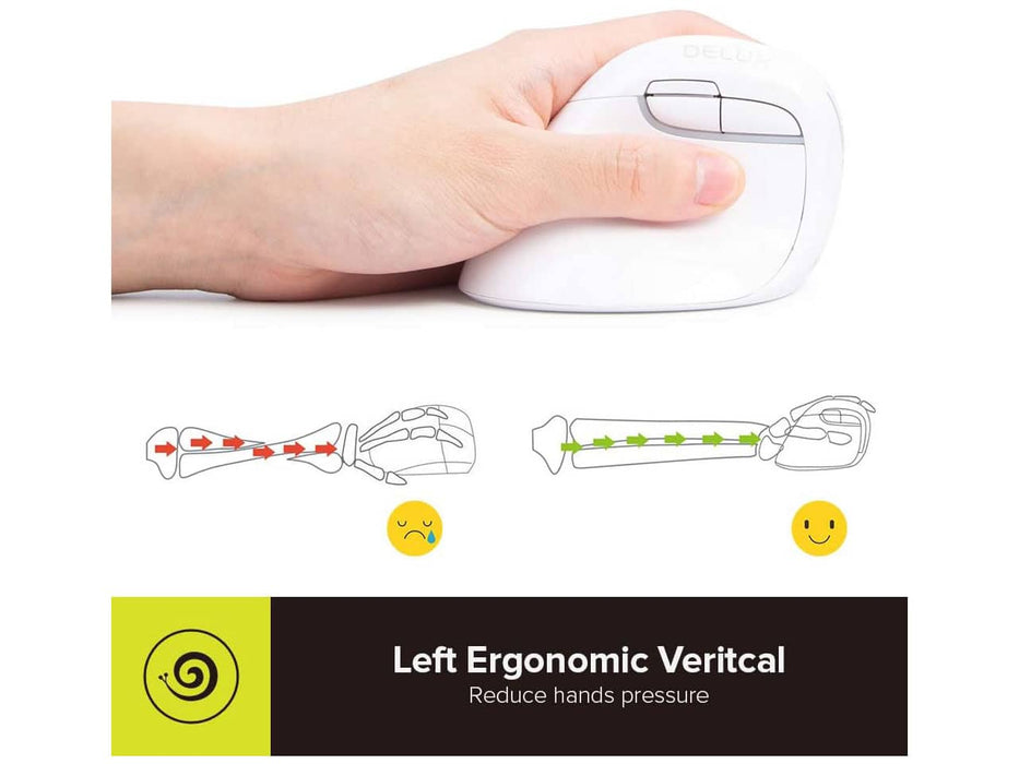Delux Left-Handed Vertical Ergonomic Wireless Mouse
