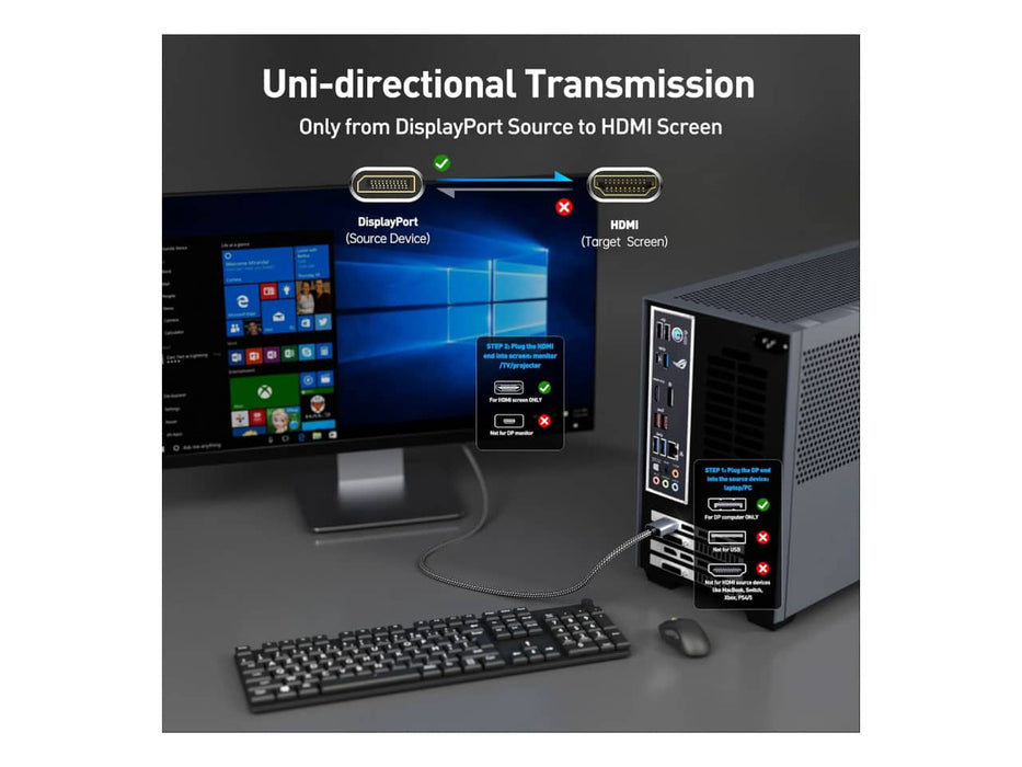 Benfei DisplayPort to HDMI Cable, 6FT, Nylon Braided, 4K@60Hz, Uni-Directional Only