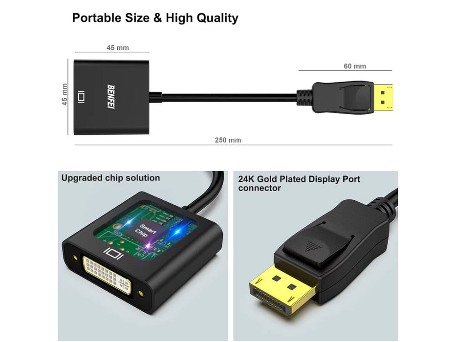 BENFEI DisplayPort to DVI Adapter Cable (DVI-D Single Link, Male to Female)