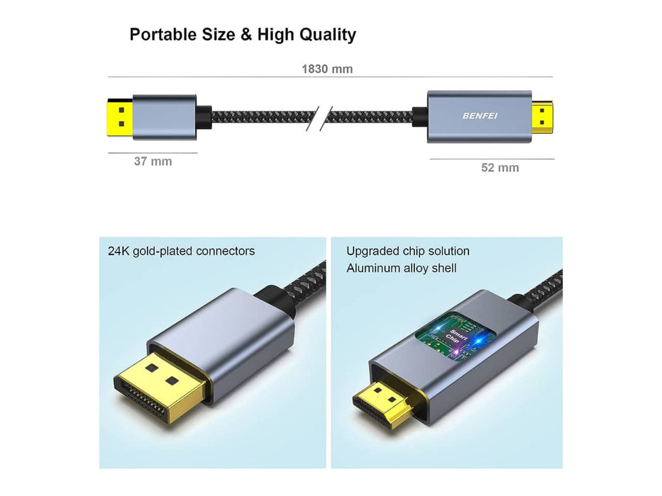 BENFEI DisplayPort to HDMI Adapter Cable (6ft, Uni-directional, Male to Male)