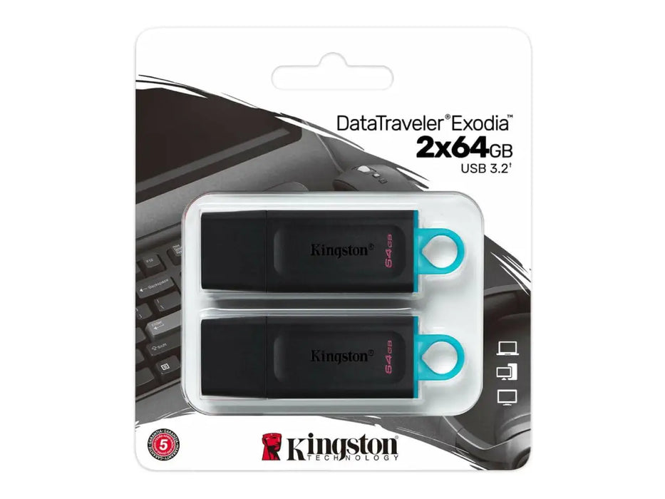 Kingston DataTraveler Exodia 64GB USB 3.2 Gen 1 Flash Drive - 2 Pack
