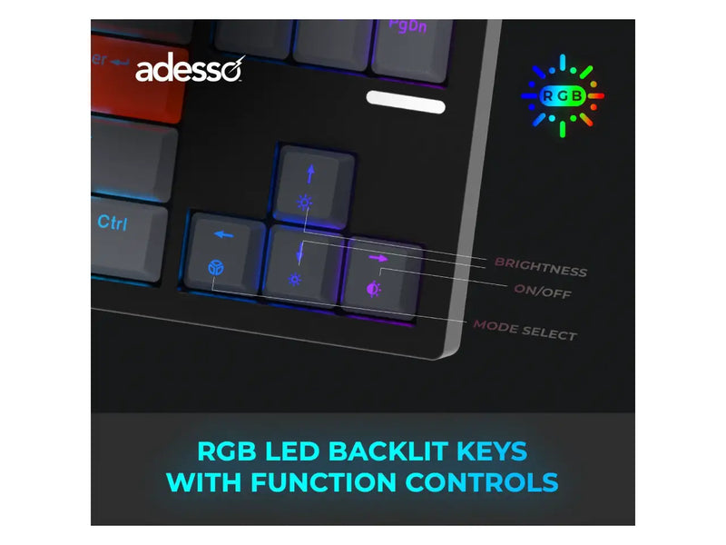 Adesso EasyTouch 1100 Compact Mechanical RGB Keyboard, Wired / Wireless / Bluetooth, QMK/VIA, Hot-Swappable, Gasket Mount, Red Switches