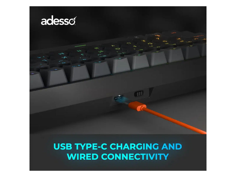 Adesso EasyTouch 1100 Compact Mechanical RGB Keyboard, Wired / Wireless / Bluetooth, QMK/VIA, Hot-Swappable, Gasket Mount, Red Switches