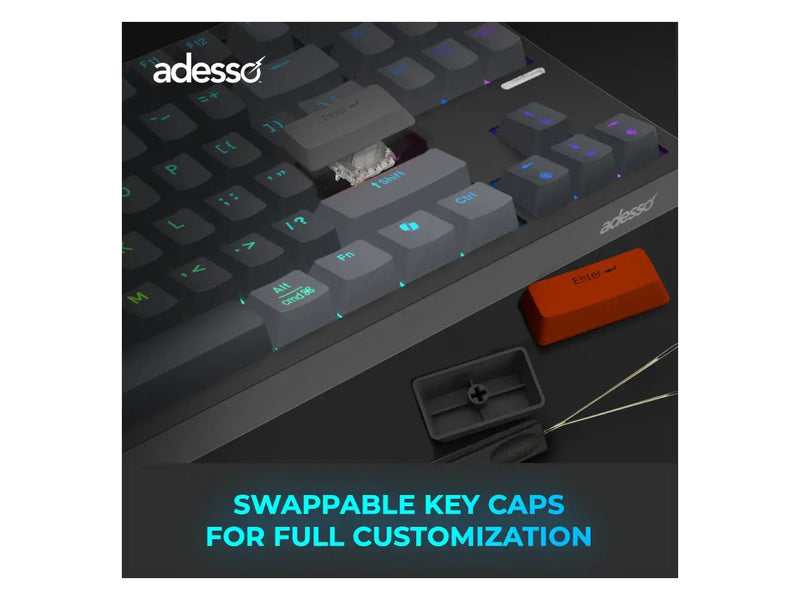 Adesso EasyTouch 1100 Compact Mechanical RGB Keyboard, Wired / Wireless / Bluetooth, QMK/VIA, Hot-Swappable, Gasket Mount, Red Switches