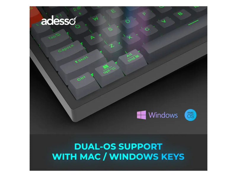 Adesso EasyTouch 1100 Compact Mechanical RGB Keyboard, Wired / Wireless / Bluetooth, QMK/VIA, Hot-Swappable, Gasket Mount, Red Switches