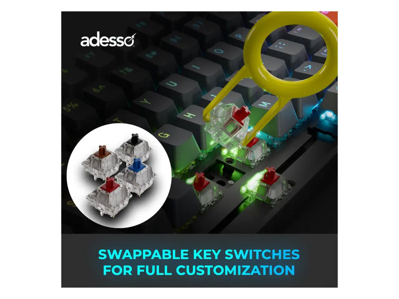 Adesso EasyTouch 1100 Compact Mechanical RGB Keyboard, Wired / Wireless / Bluetooth, QMK/VIA, Hot-Swappable, Gasket Mount, Red Switches