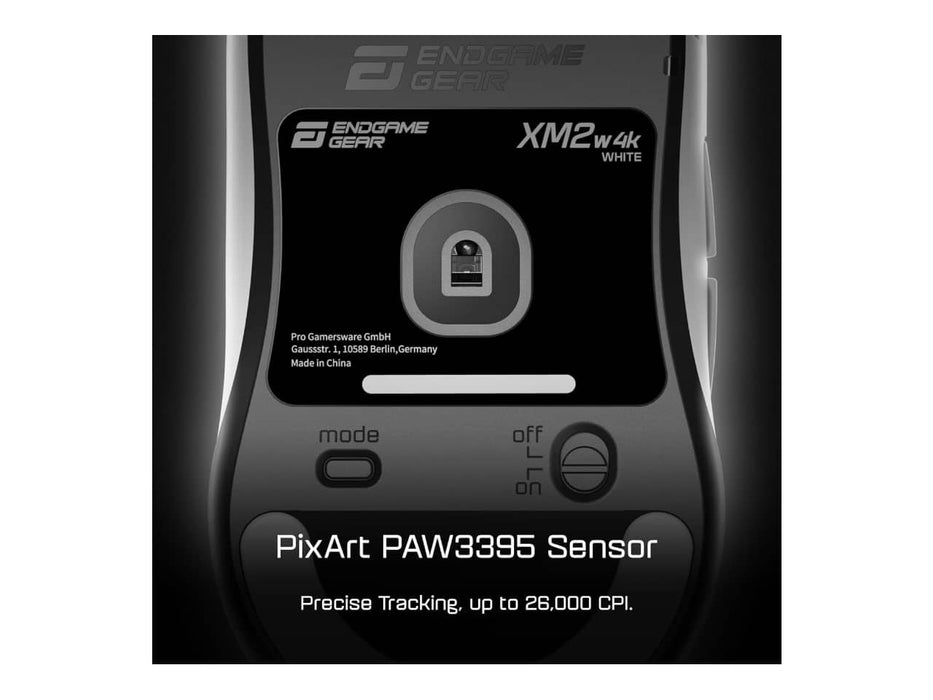 End Game Gear XM2w 4K Wireless Gaming Mouse, Right-handed, 2.4Ghz/USB-C, 26K DPI, 4K Dongle, White