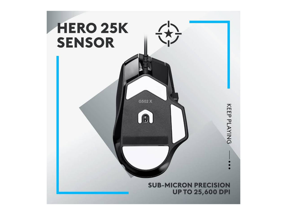 Logitech G502 X Wired Gaming Mouse, Hero 25K Gaming Sensor, Black