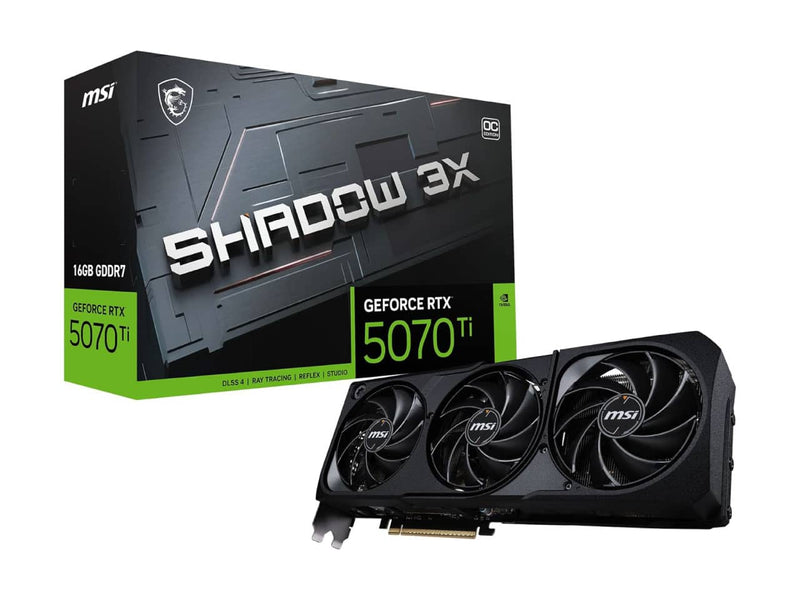 MSI GeForce RTX 5070 Ti 16GB Shadow 3X OC Graphics Card, 16GB GDDR7, Nvidia Blackwell Architecture, 256-bit Extreme Performance