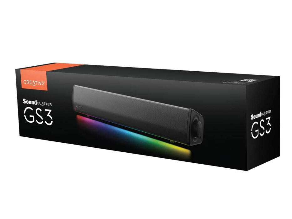Creative Sound Blaster GS3 Compact Gaming Soundbar, SuperWide technology, 24W peak power, USB-C, AUX, Bluetooth 5.4