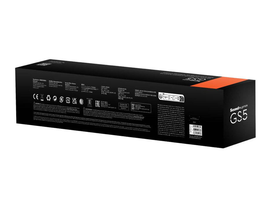 Creative Sound Blaster GS5 Gaming Soundbar, SuperWide technology, Optical In, USB-C, AUX, and Bluetooth 5.3, Headphone Out, RGB