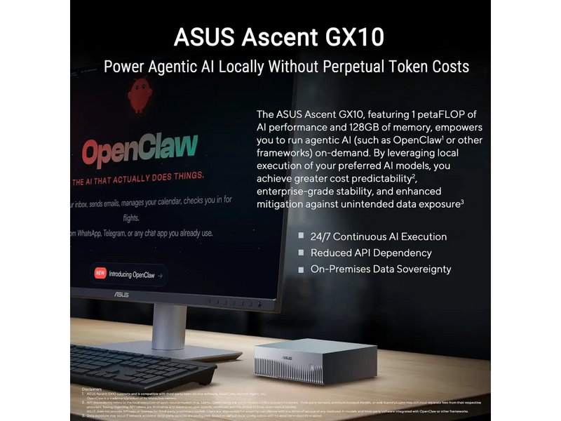 ASUS Ascent GX10 4TB AI Supercomputer, NVIDIA GB10 Superchip, 128GB LPDDR5x, 4TB PCIe Gen5 NVMe SSD, Wi-Fi 7 (GX10-GG0016BN)