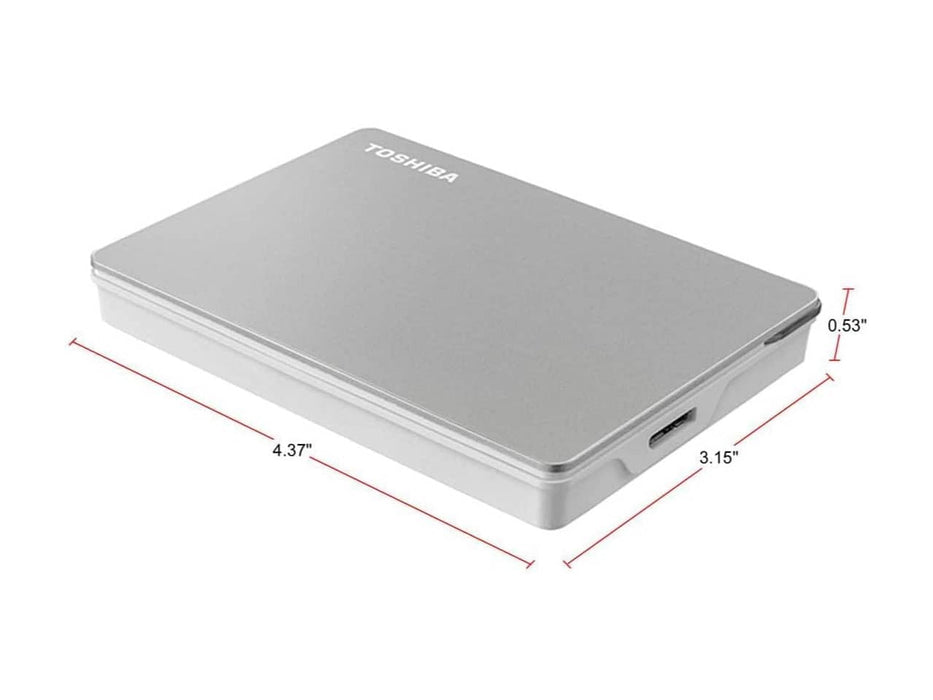 Toshiba Canvio 2TB Portable External Hard Drive, USB-C USB 3.0, Silver (HDTX120XSCAA)