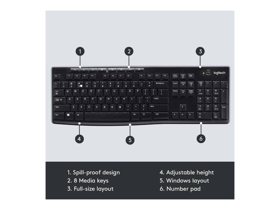 Logitech K270 2.4GHz Wireless Keyboard with Number Pad