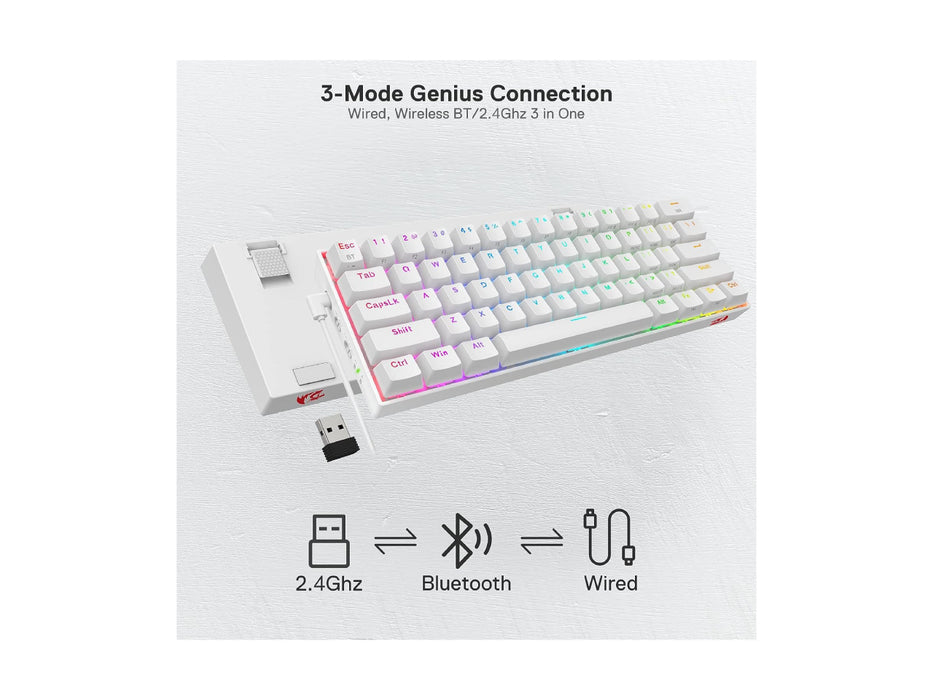 Redragon K530W-RGB-PRO Draconic Pro Wireless RGB Mechanical Keyboard (White)