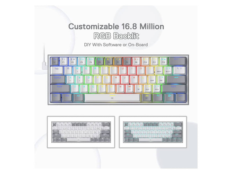 Redragon K617 Fizz 60% Wired RGB Gaming Keyboard (White & Grey)