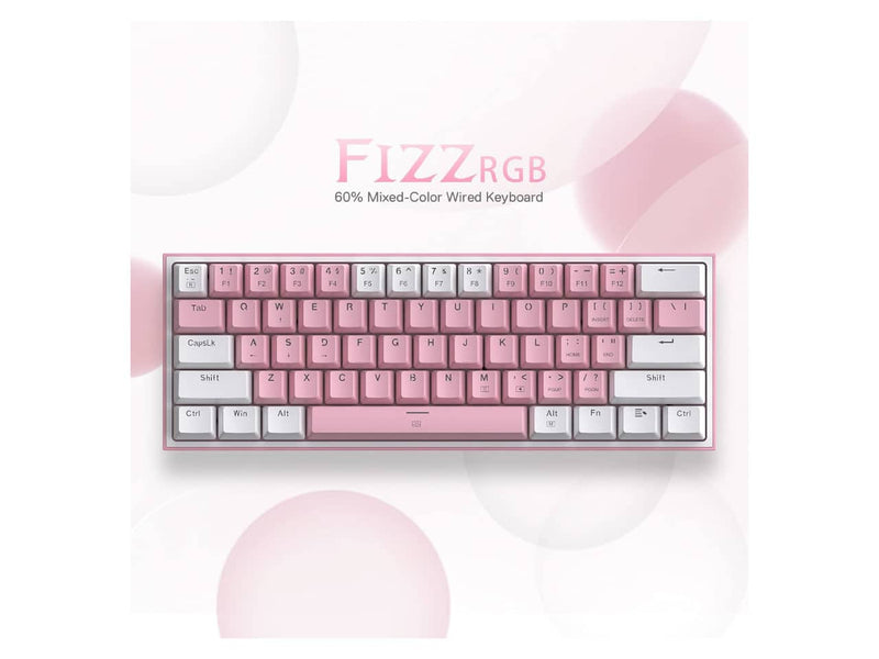 Redragon K617 Fizz 60% Wired RGB Gaming Keyboard (White & Pink)