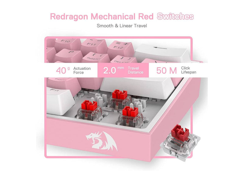 Redragon K617 Fizz 60% Wired RGB Gaming Keyboard (White & Pink)