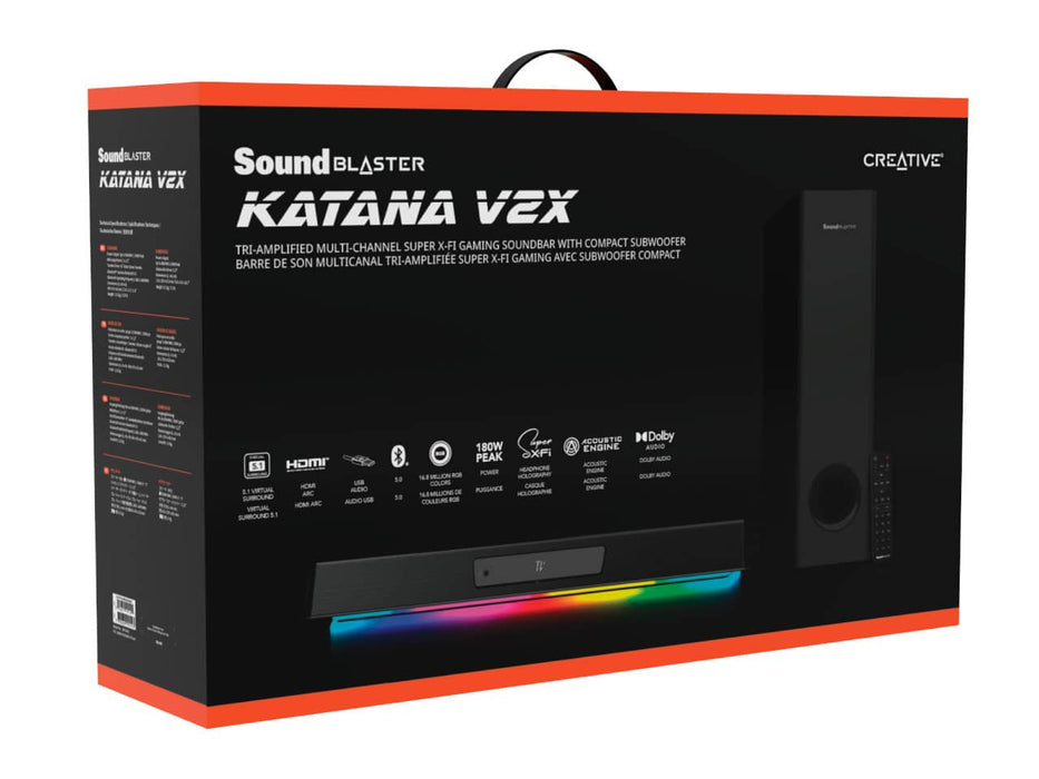 Creative Sound Blaster Katana V2X 5.1 Multi-Channel Super X-Fi Gaming Soundbar, Tri-amplified, Compact, RGB, Built in Microphone
