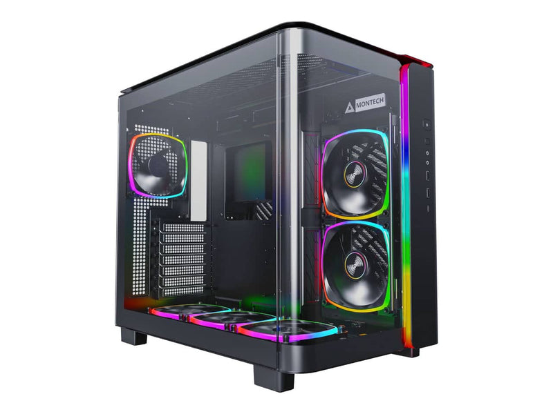 Montech King 95 Pro Dual Chamber Gaming Case, ATX Mid-Tower, High-Airflow, Curved Tempered Glass Front (Black)