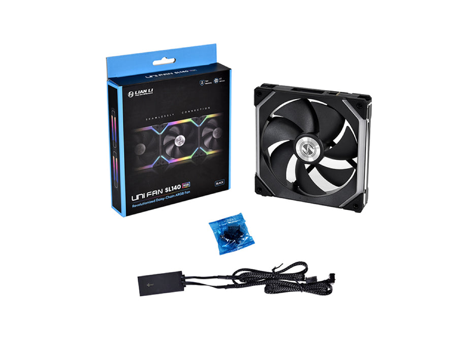 Lian Li 140MM Uni Fan SL140 Single Case Fan, Black, RGB (UF-SL140-1B)