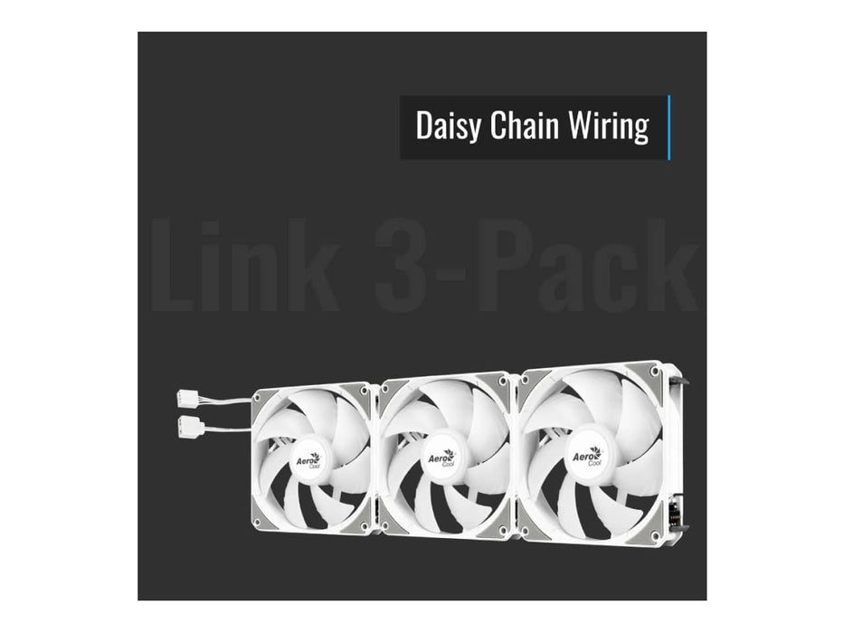AeroCool Link 3-Pack 120mm (x3) Case Fan, PWN ARGB, White