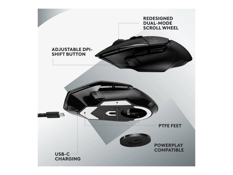 Logitech G502 X Lightspeed Wireless Gaming Mouse, Hero 25K Gaming Sensor, Optical-Mechanical Switches, Black