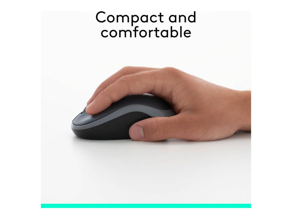 Logitech M185 Wireless Mouse, 2.4GHz, 12-month battery life, 1000DPI, Ambidextrous, Black