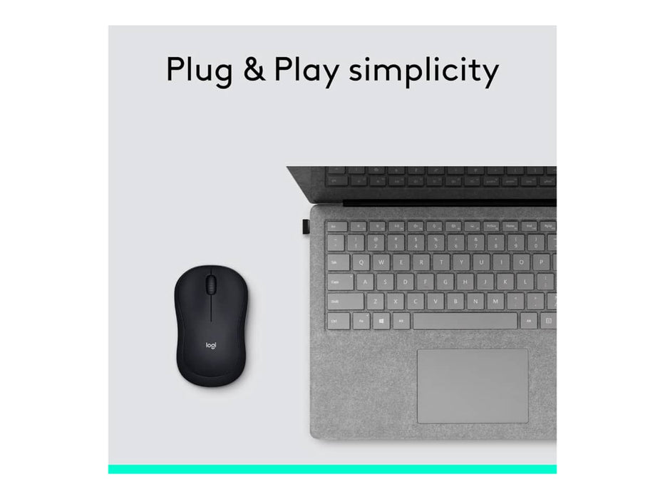 Logitech M185 Wireless Mouse, 2.4GHz, 12-month battery life, 1000DPI, Ambidextrous, Black