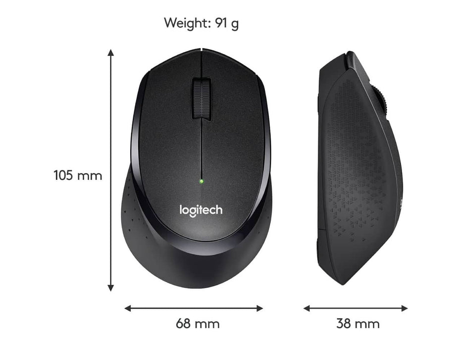 Logitech M330 Silent Plus Wireless Mouse, 2.4GHz USB Nano Receiver, 1000DPI Optical Tracking, Black