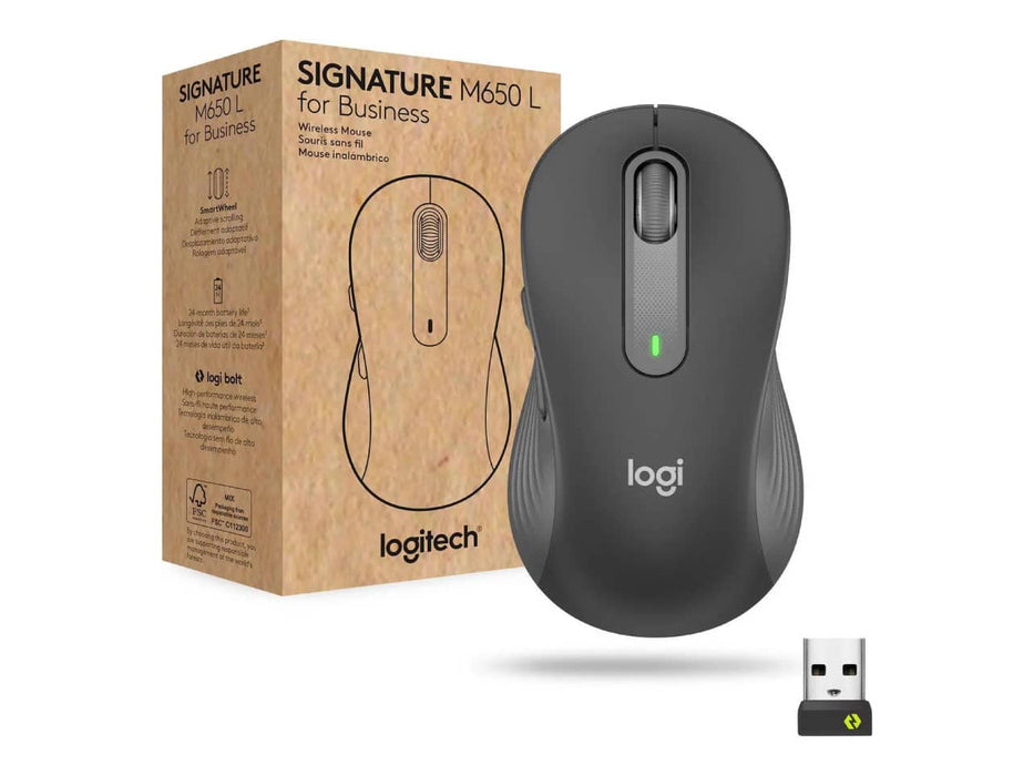Logitech Signature M650 L for Business Wireless Mouse, Large Hand Sized, Logi Bolt, Bluetooth, SmartWheel, Graphite