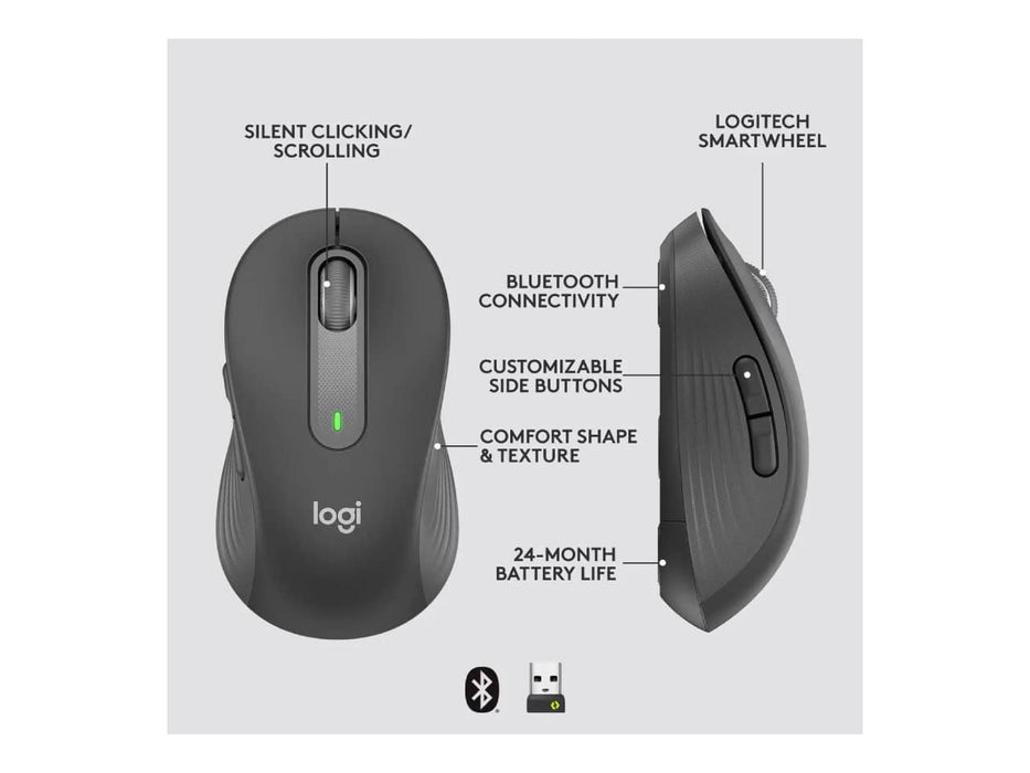 Logitech Signature M650 L for Business Wireless Mouse, Large Hand Sized, Logi Bolt, Bluetooth, SmartWheel, Graphite