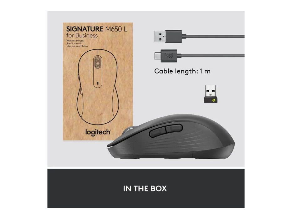 Logitech Signature M650 L for Business Wireless Mouse, Large Hand Sized, Logi Bolt, Bluetooth, SmartWheel, Graphite