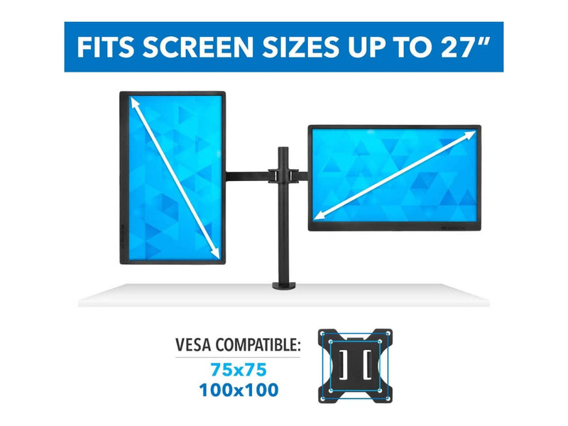 Mount-It! Dual Monitor Mount, Fits Two Displays up to 27-Inch, Two Full Motion Adjustable Arms