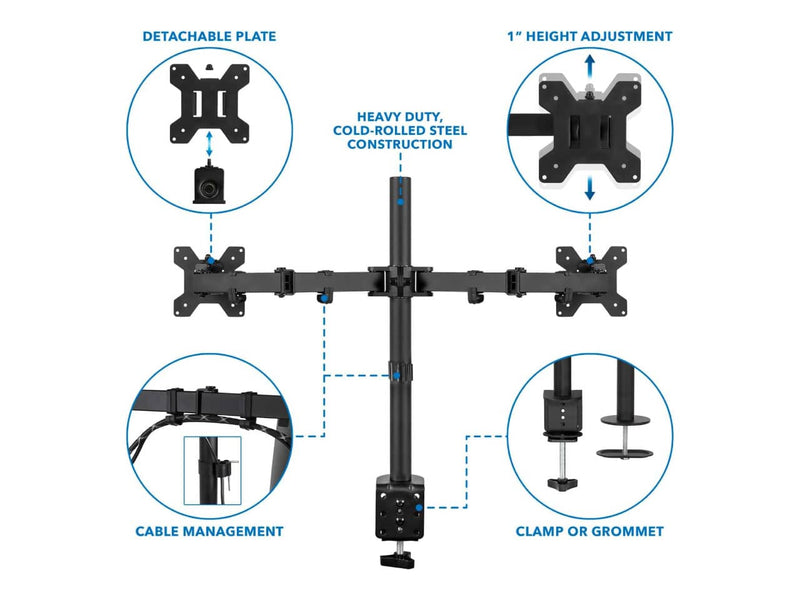 Mount-It! Dual Monitor Mount, Fits Two Displays up to 27-Inch, Two Full Motion Adjustable Arms