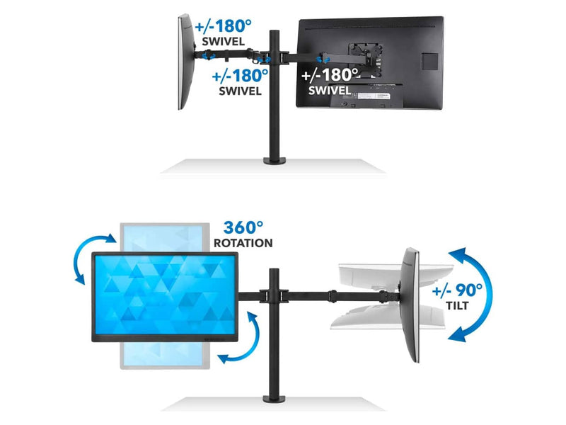 Mount-It! Dual Monitor Mount, Fits Two Displays up to 27-Inch, Two Full Motion Adjustable Arms