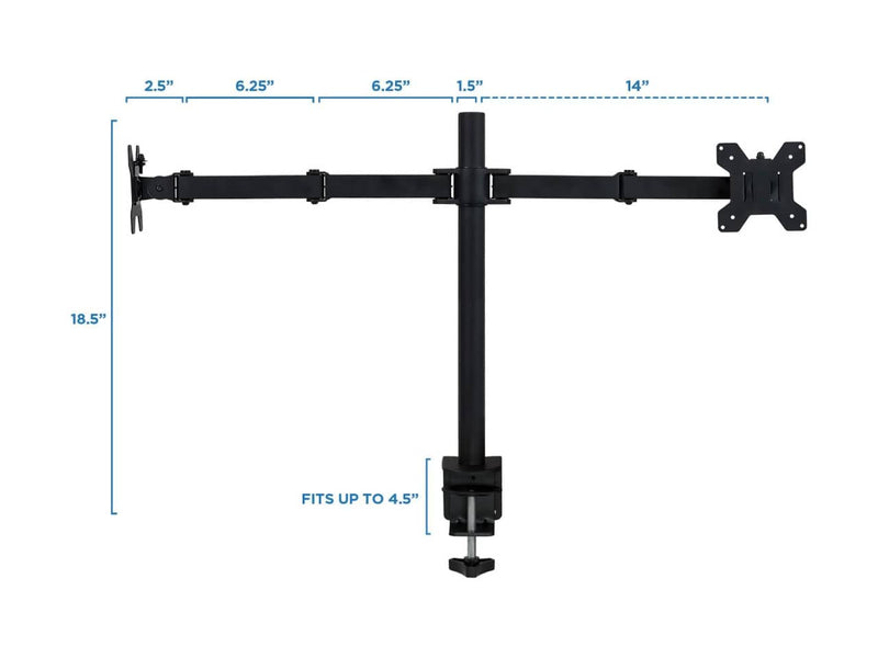 Mount-It! Dual Monitor Mount, Fits Two Displays up to 27-Inch, Two Full Motion Adjustable Arms