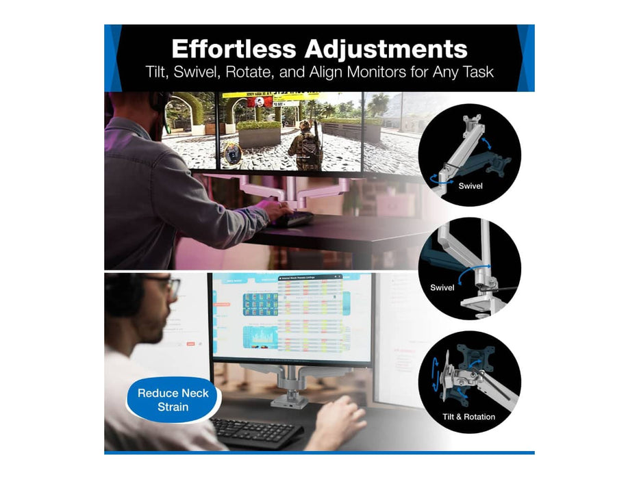 Mount-It! Triple Monitor Mount, Fits 3 Displays up to 32-Inch, Features a USB-A, USB-C, and AUX Port in Base