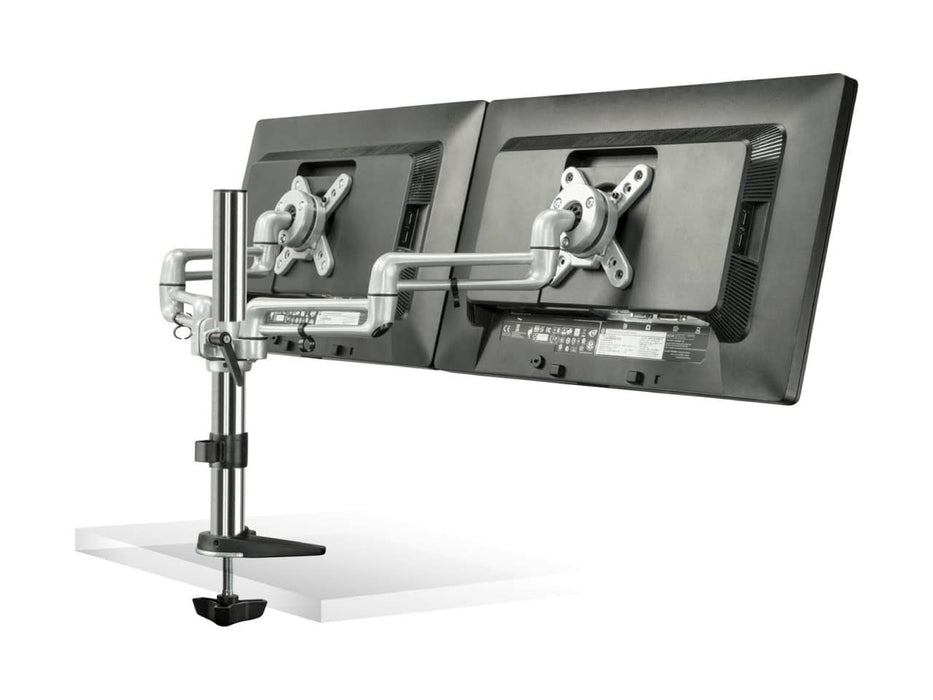 Mount-It! Dual Monitor Mount, 2 Full Motion Arms For Up to Two 27-inch Monitors, Silver