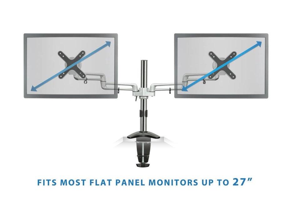 Mount-It! Dual Monitor Mount, 2 Full Motion Arms For Up to Two 27-inch Monitors, Silver