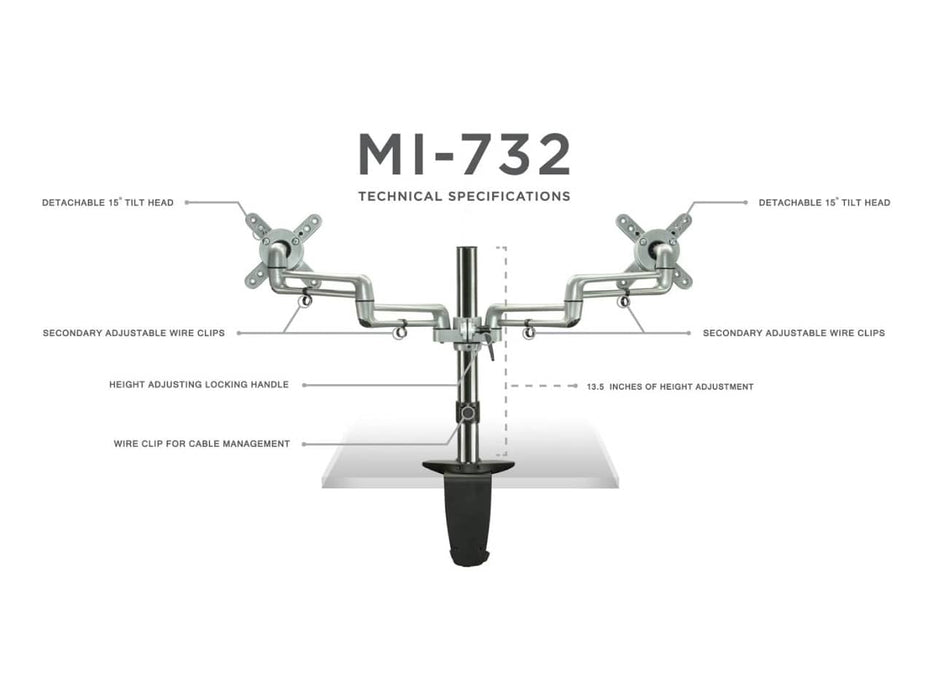 Mount-It! Dual Monitor Mount, 2 Full Motion Arms For Up to Two 27-inch Monitors, Silver