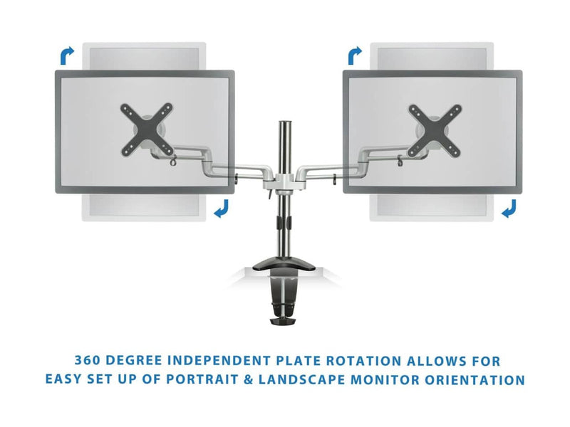 Mount-It! Dual Monitor Mount, 2 Full Motion Arms For Up to Two 27-inch Monitors, Silver