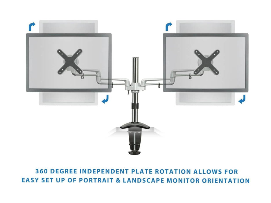 Mount-It! Dual Monitor Mount, 2 Full Motion Arms For Up to Two 27-inch Monitors, Silver