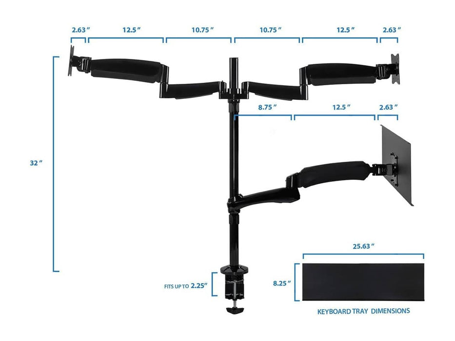 Mount-It! Sit-Stand Desk Mount Workstation, Height Adjustable Standing Desk, Dual Monitor Mount, Keyboard Mount, Fits Two Displays up to 27-Inch