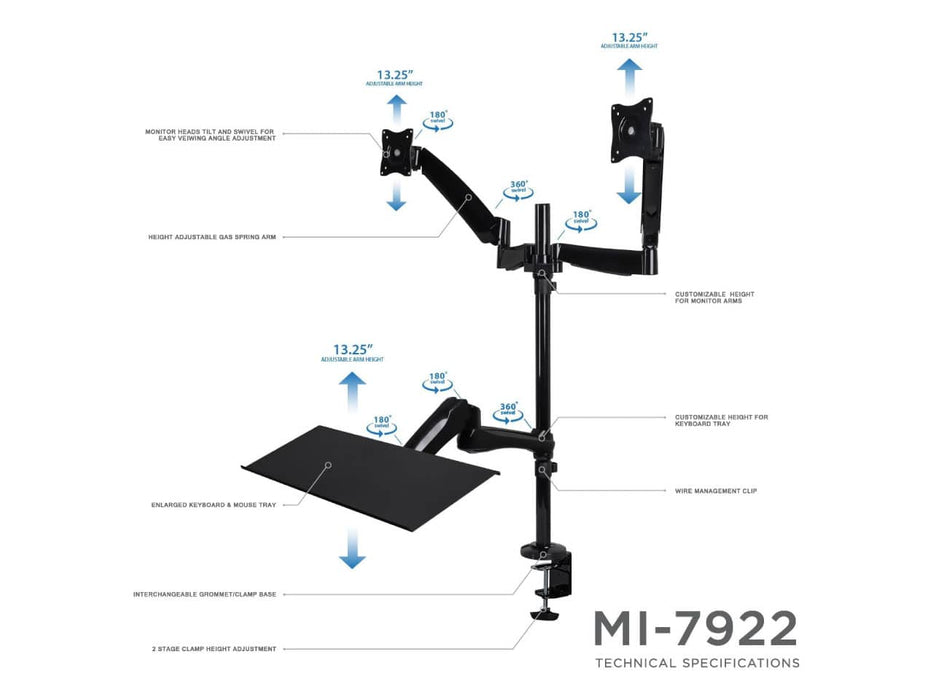 Mount-It! Sit-Stand Desk Mount Workstation, Height Adjustable Standing Desk, Dual Monitor Mount, Keyboard Mount, Fits Two Displays up to 27-Inch