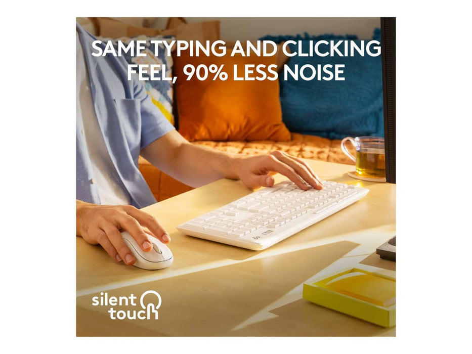 Logitech MK295 Wireless Mouse & Keyboard Combo, SilentTouch Technology, Full Numpad, 90% Noise Reduction, Off-White