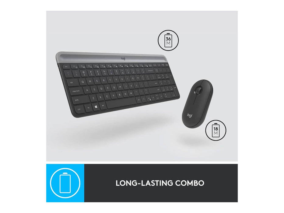 Logitech MK470 Slim Wireless Mouse & Keyboard Combo, 2.4GHz, Ultra Quiet, Graphite