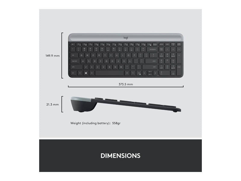 Logitech MK470 Slim Wireless Mouse & Keyboard Combo, 2.4GHz, Ultra Quiet, Graphite