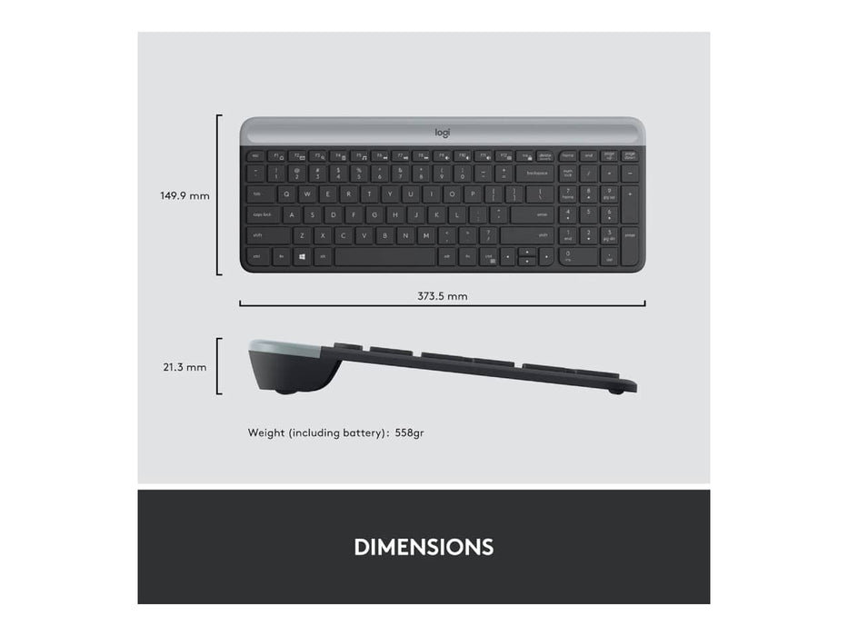 Logitech MK470 Slim Wireless Mouse & Keyboard Combo, 2.4GHz, Ultra Quiet, Graphite