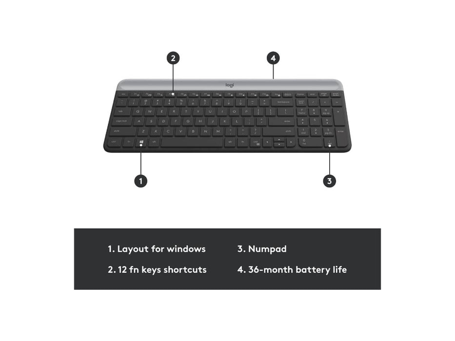 Logitech MK470 Slim Wireless Mouse & Keyboard Combo, 2.4GHz, Ultra Quiet, Graphite